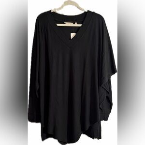 Soft Surroundings Black V-Neck Top with Poncho style sleeve